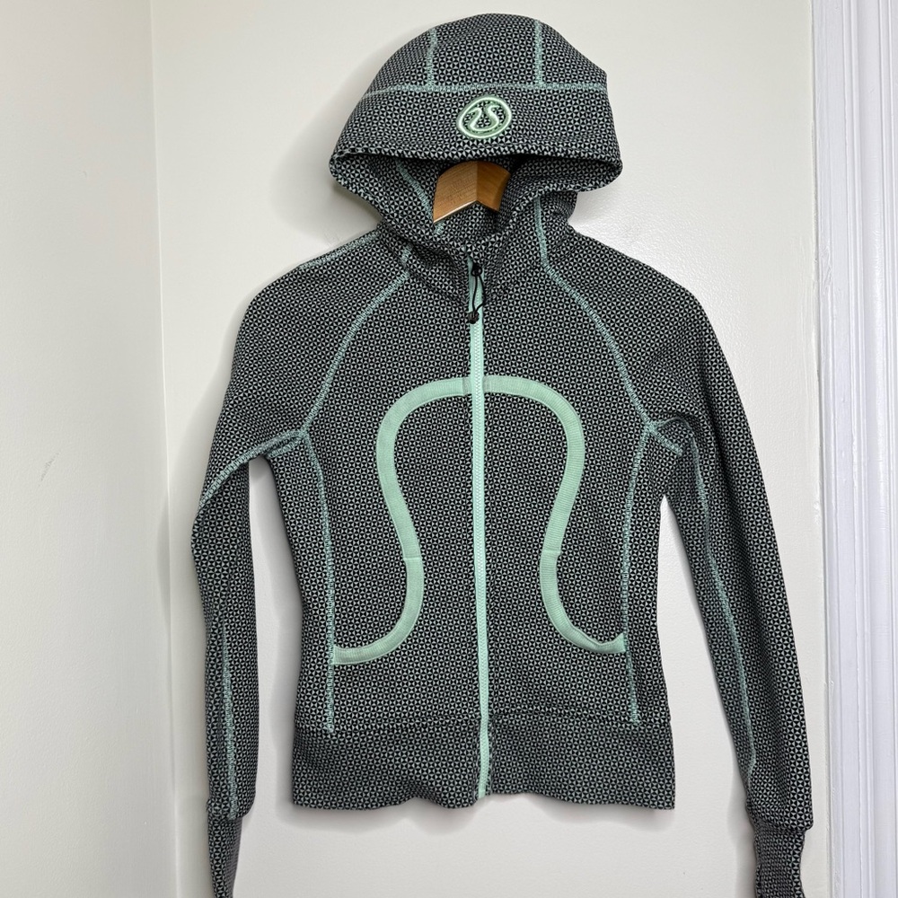 RARE Lululemon Original Scuba Hoodie Double Diamond Fresh Teal Size 4 Zip Up